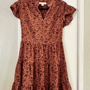 Monteau Brown Midi Dress with Flutter Sleeves